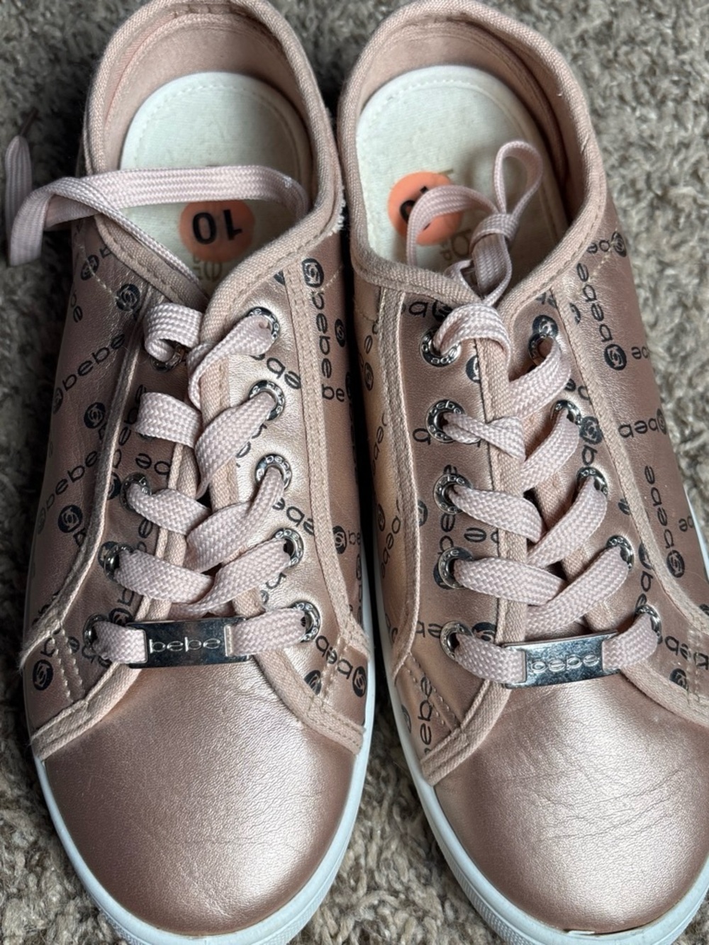 bebe Metallic Rose Gold Logo-Print Women's Sneakers